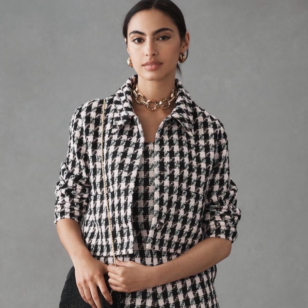 NWT Anthropologie Hutch Black, Pink and White Tweed Jacket Medium